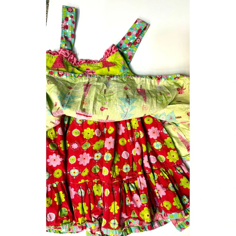 Jelly the Pug Girls 4T Sundress Christmas Trees Floral Ruffle Tiered Whimsical